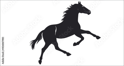 Black Horse Silhouette Rearing Up On A White Background Illustration Design