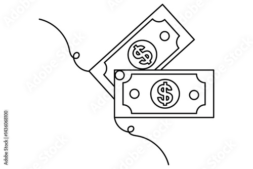 Dollar icon continuous one line drawing with editable stroke
