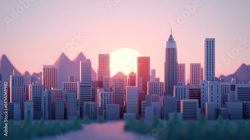 Dynamic frame-by-frame animation of a city transformation at gigapixel quality urban landscape artistic view
