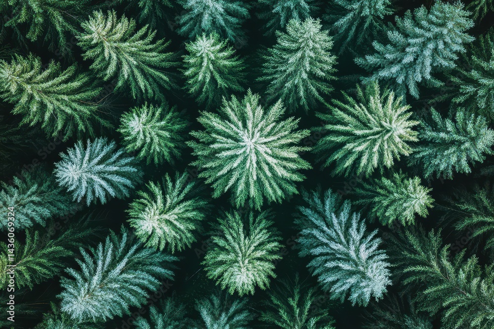 Evergreen forest canopy, top-down view Evergreen forest canopy, top-down view
