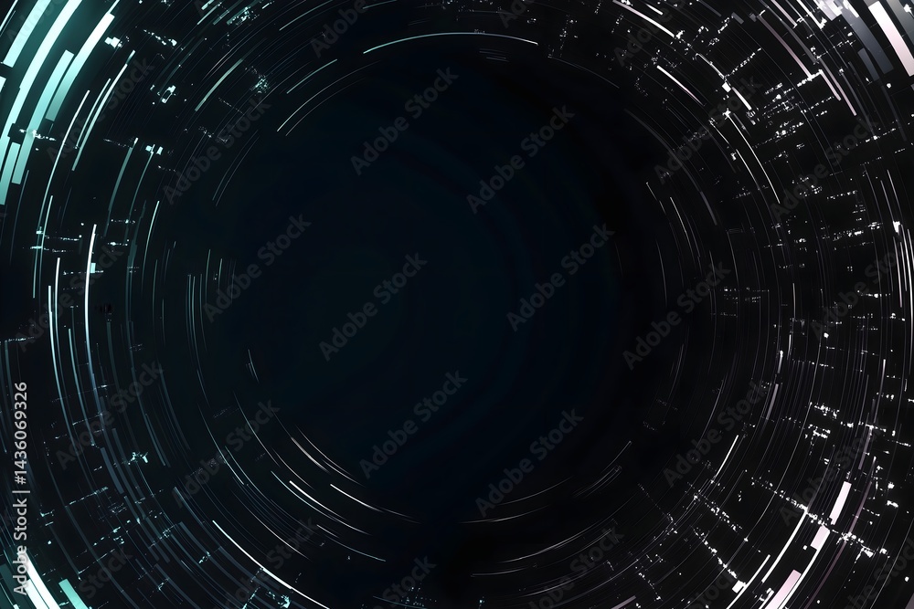 Obraz premium Futuristic digital tunnel background with glowing abstract lines forming a circular vortex. Sci-fi technology concept of a cyberspace data stream or high-speed wormhole