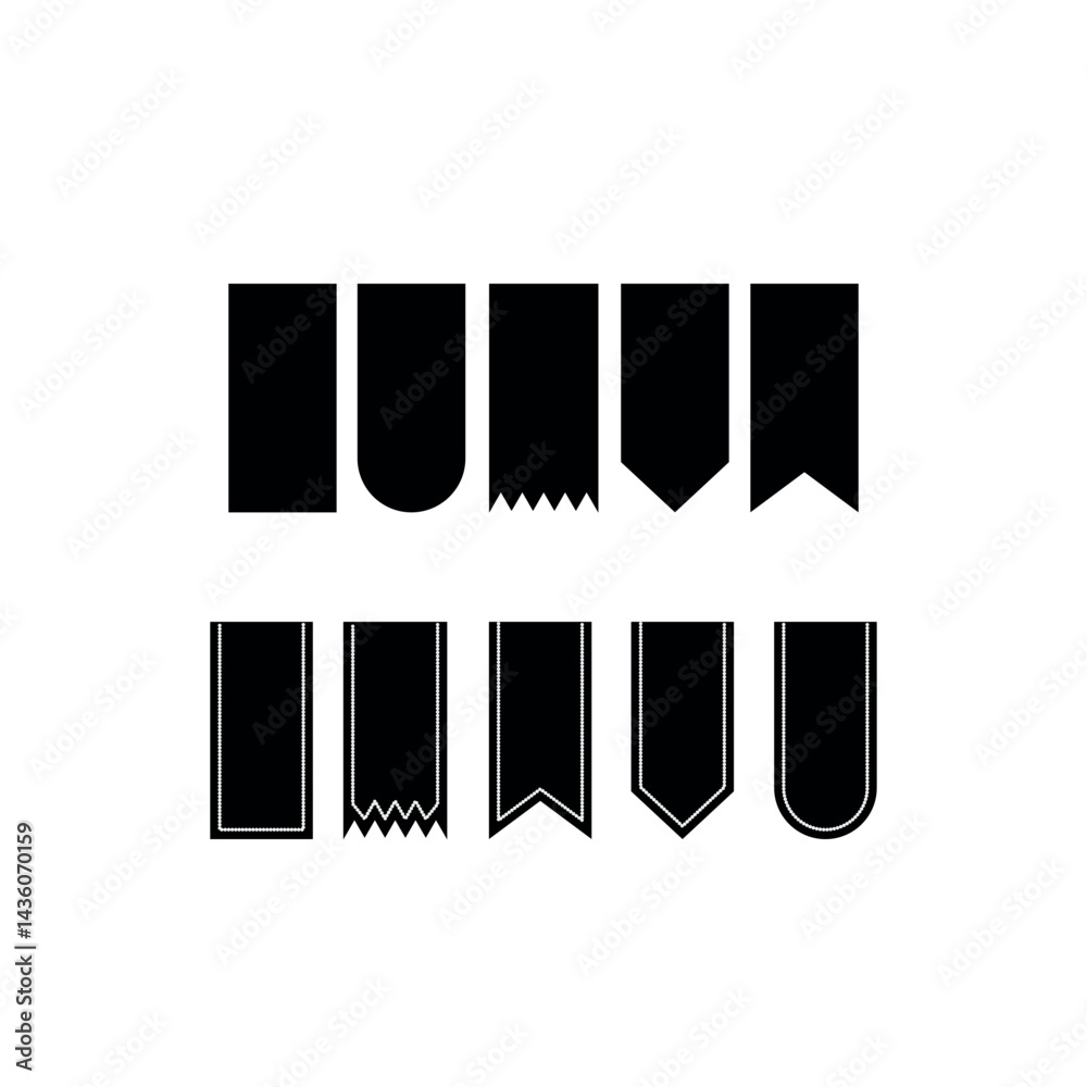 Stylized black ribbon banner icons presented in various shapes on a white background. The designs are ideal for graphic elements, adding an elegant touch to any digital or printed project. Stylized black ribbon banner icons presented in various shapes on a white background. The designs are ideal for graphic elements, adding an elegant touch to any digital or printed project.