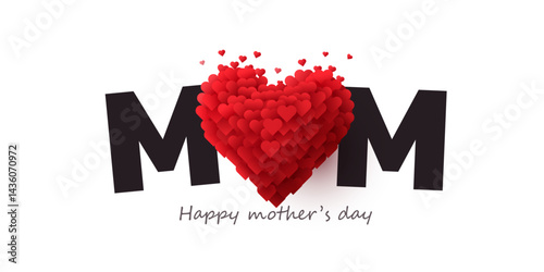 Mother's day greeting card. Vector banner with 3d heart.
