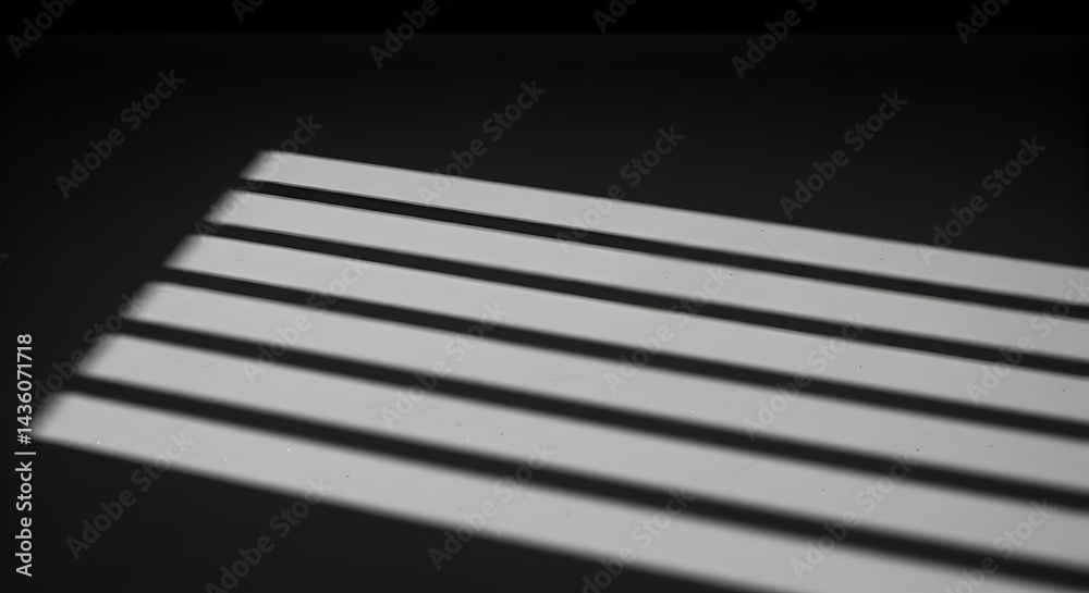 Window Blinds Creating Striped Shadows on Surface with Dark Background Window Blinds Creating Striped Shadows on Surface with Dark Background