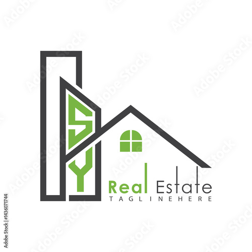 initial monogram logo for real estate with Home and Building shape creative design.