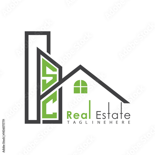 initial monogram logo for real estate with Home and Building shape creative design.