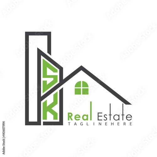 initial monogram logo for real estate with Home and Building shape creative design.