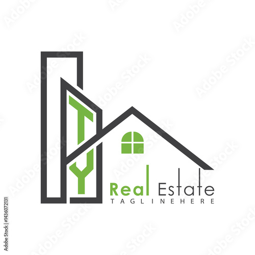 initial monogram logo for real estate with Home and Building shape creative design.