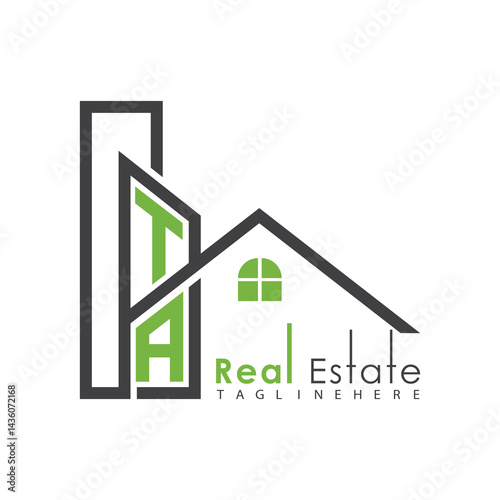 initial monogram logo for real estate with Home and Building shape creative design.