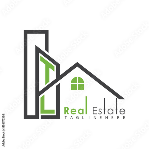 initial monogram logo for real estate with Home and Building shape creative design.