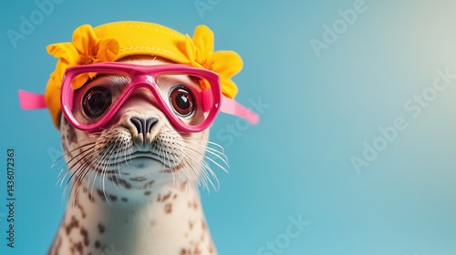 Niedliche Robbe mit Schwimmbrille und Badekappe – Urlaub an Nordsee und Ostsee