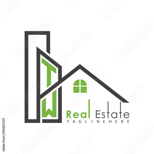 initial monogram logo for real estate with Home and Building shape creative design.