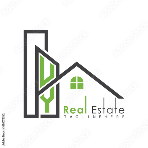 initial monogram logo for real estate with Home and Building shape creative design.