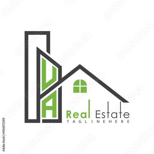 initial monogram logo for real estate with Home and Building shape creative design.