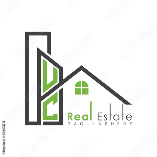 initial monogram logo for real estate with Home and Building shape creative design.