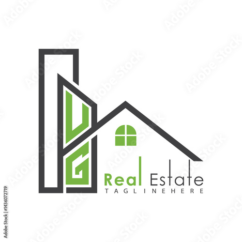 initial monogram logo for real estate with Home and Building shape creative design.