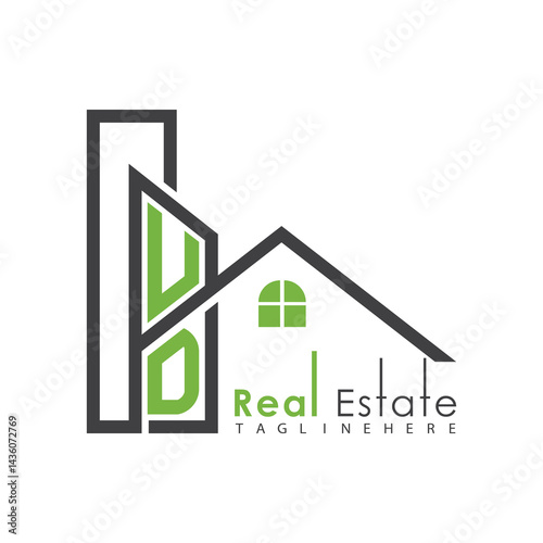initial monogram logo for real estate with Home and Building shape creative design.