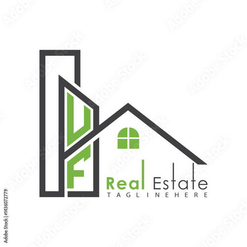initial monogram logo for real estate with Home and Building shape creative design.