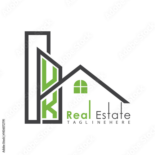 initial monogram logo for real estate with Home and Building shape creative design.