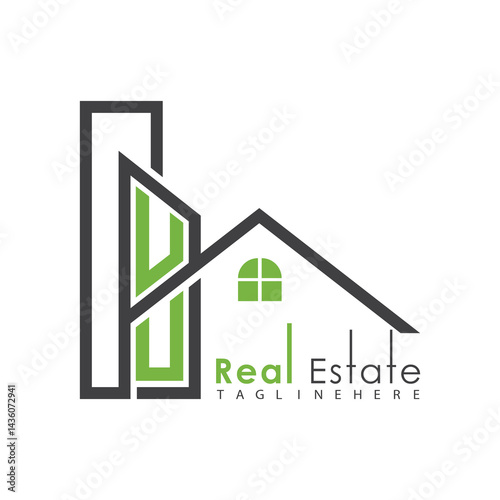 initial monogram logo for real estate with Home and Building shape creative design.