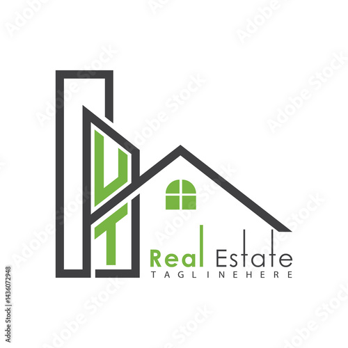 initial monogram logo for real estate with Home and Building shape creative design.