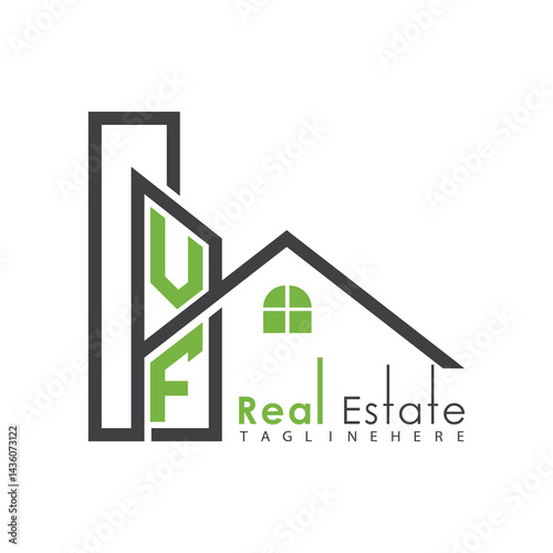initial monogram logo for real estate with Home and Building shape creative design.