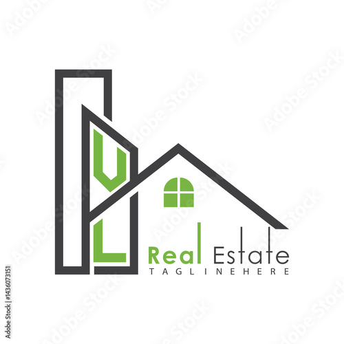 initial monogram logo for real estate with Home and Building shape creative design.