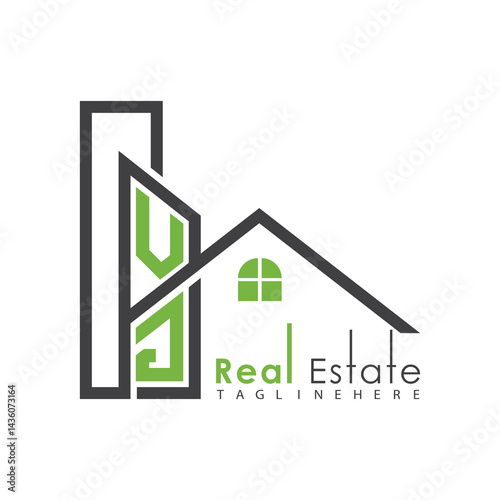 initial monogram logo for real estate with Home and Building shape creative design.