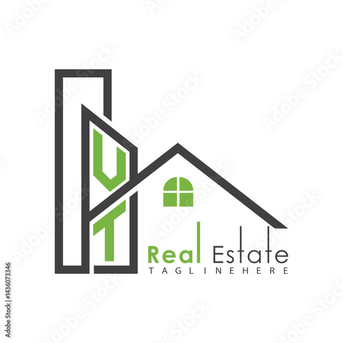 initial monogram logo for real estate with Home and Building shape creative design.