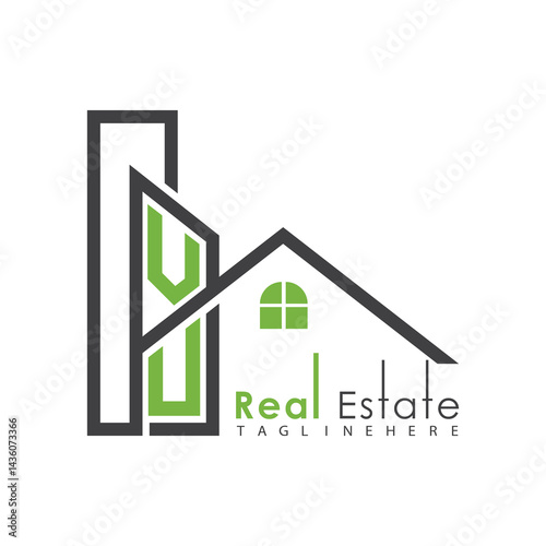 initial monogram logo for real estate with Home and Building shape creative design.