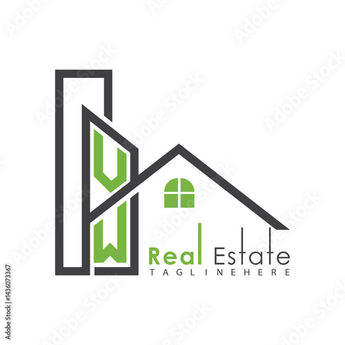 initial monogram logo for real estate with Home and Building shape creative design.