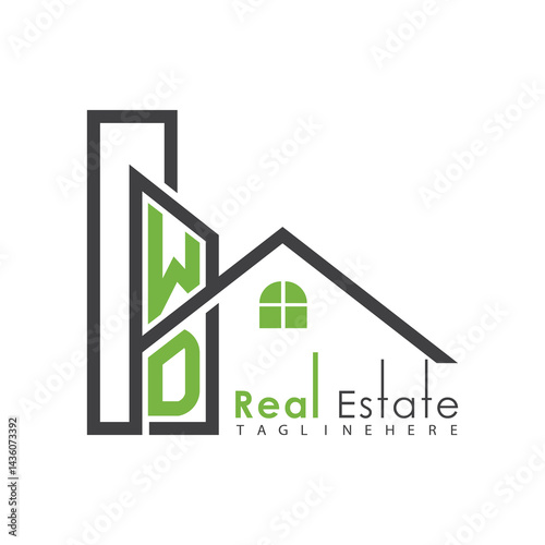 initial monogram logo for real estate with Home and Building shape creative design.