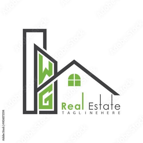 initial monogram logo for real estate with Home and Building shape creative design.