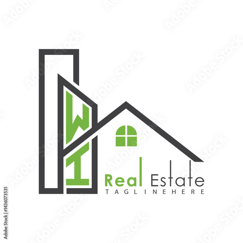 initial monogram logo for real estate with Home and Building shape creative design.