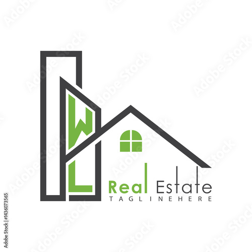 initial monogram logo for real estate with Home and Building shape creative design.