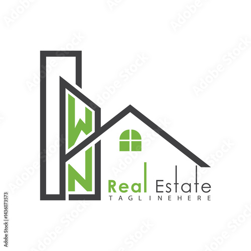initial monogram logo for real estate with Home and Building shape creative design.
