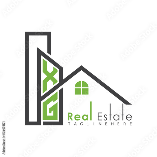 initial monogram logo for real estate with Home and Building shape creative design.