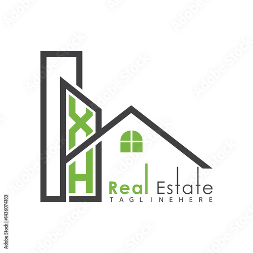 initial monogram logo for real estate with Home and Building shape creative design.