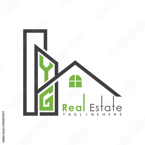 initial monogram logo for real estate with Home and Building shape creative design.