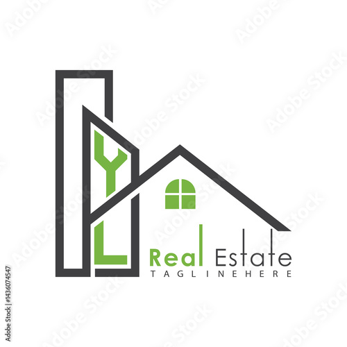 initial monogram logo for real estate with Home and Building shape creative design.