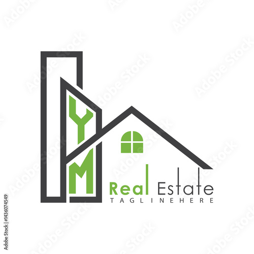 initial monogram logo for real estate with Home and Building shape creative design.