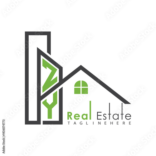 initial monogram logo for real estate with Home and Building shape creative design.