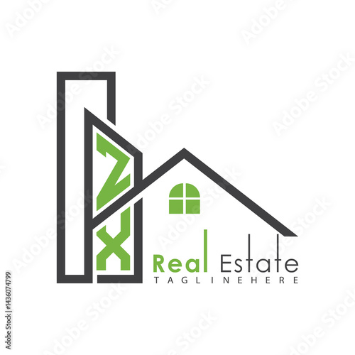 initial monogram logo for real estate with Home and Building shape creative design.