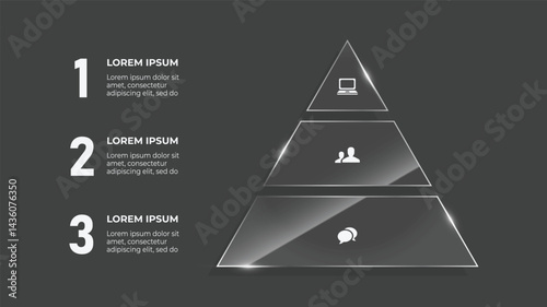 3D Glass Pyramid Funnel Infographic – 3-Step Business Process Vector Template with Triangle Hierarchy Design