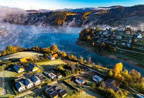 Fototapeta Naklejka Na Ścianę i Meble -  View of Lake Solina in Bieszczady Mountains, Poland