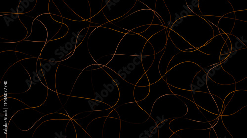 Elegant abstract pattern of chaotic golden line strokes over a dark backdrop. A vibrant and decorative design featuring tangled, flowing curves and geometric randomness—perfect for luxurious digital a