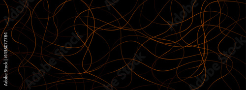 Elegant abstract pattern of chaotic golden line strokes over a dark backdrop. A vibrant and decorative design featuring tangled, flowing curves and geometric randomness—perfect for luxurious digital a