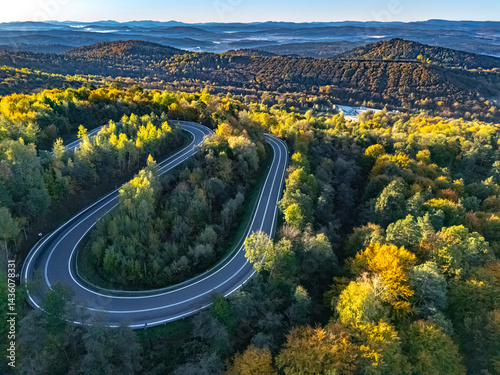 Fototapeta Naklejka Na Ścianę i Meble -  Serpentine road in Slonne Mountains near Sanok, Poland