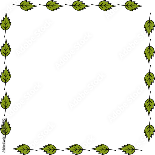 Square frame with horizontal pleasant green leaves on white background.eps