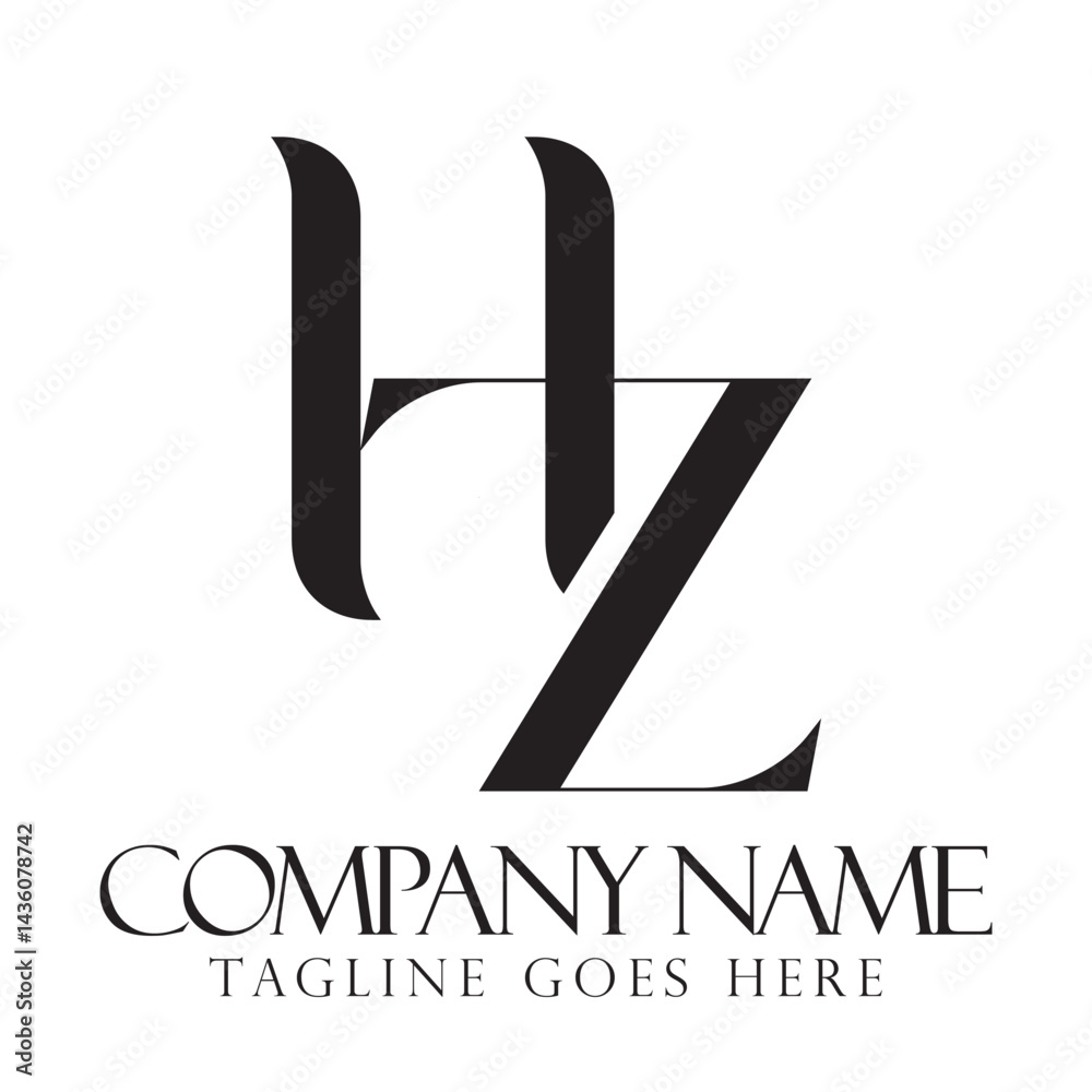 Creative letter HZ or ZH vector logo design for luxury, fashion, jewelry, boutique, and startup